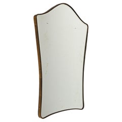 Midcentury Wall Shield Mirror with Brass Gio Ponti Style, Italy 1950s