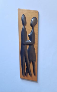 Escultura mural de madera de mediados de siglo Amantes, años 70