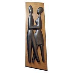 Midcentury Wand Wood Skulptur Liebhaber, 1970er Jahre