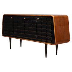 Midcentury Walnut and Black Shellac Italian Sideboard, 1950