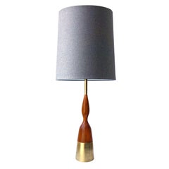 Midcentury Walnut and Brass Lamp