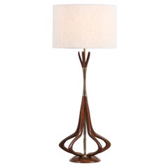 Midcentury Walnut and Brass Sculpted Table Lamp