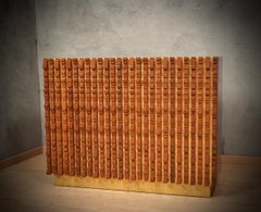 MidCentury Walnut and Brass Sculpture Dry Bar Credenza Sideboard, 1990