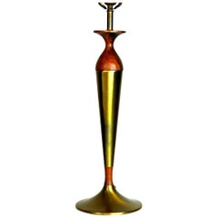 Midcentury Walnut and Brass Table Lamp by Tony Paul