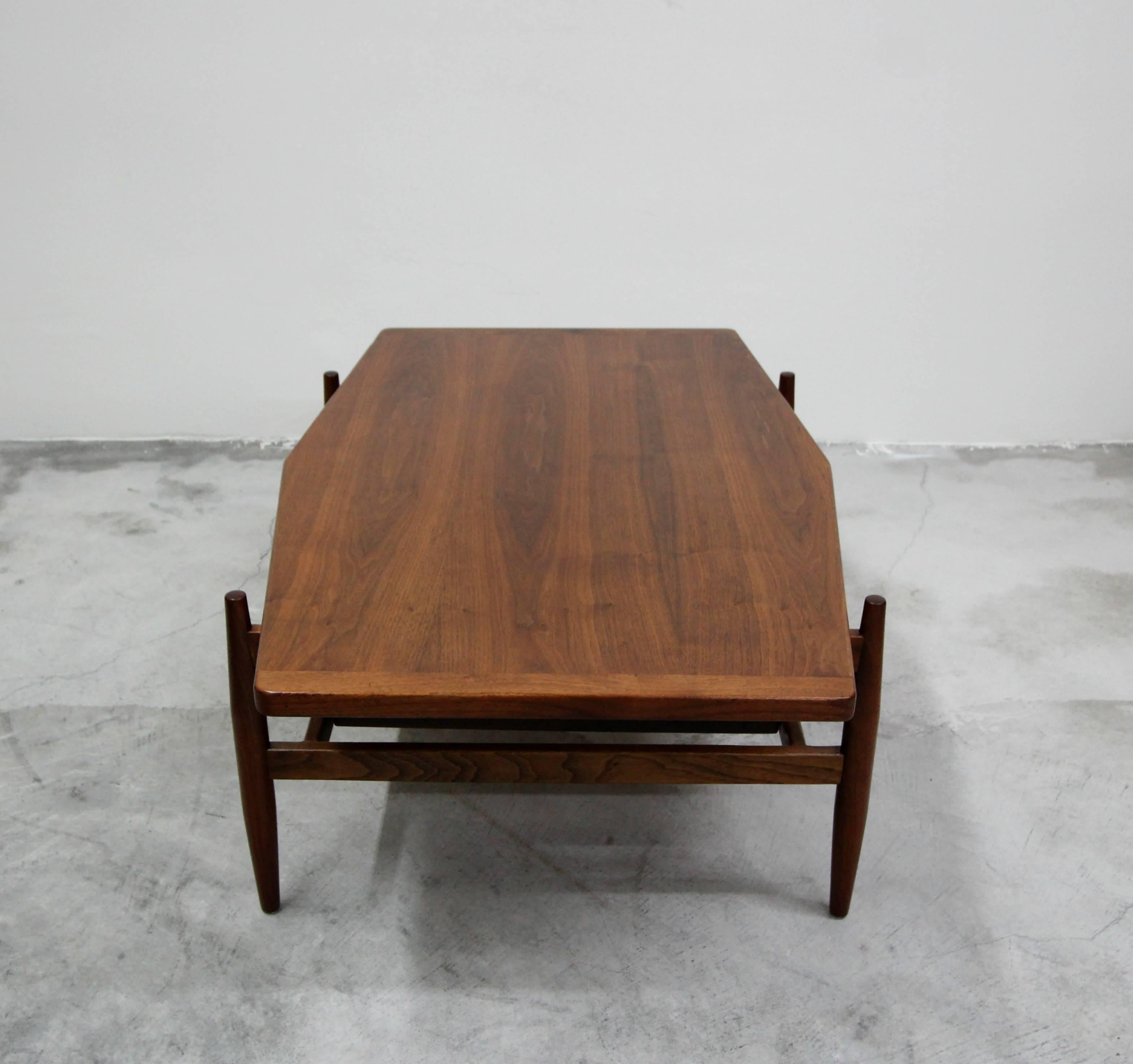 Mid-Century Modern Midcentury Walnut and Cane Coffee Table by Jens Risom