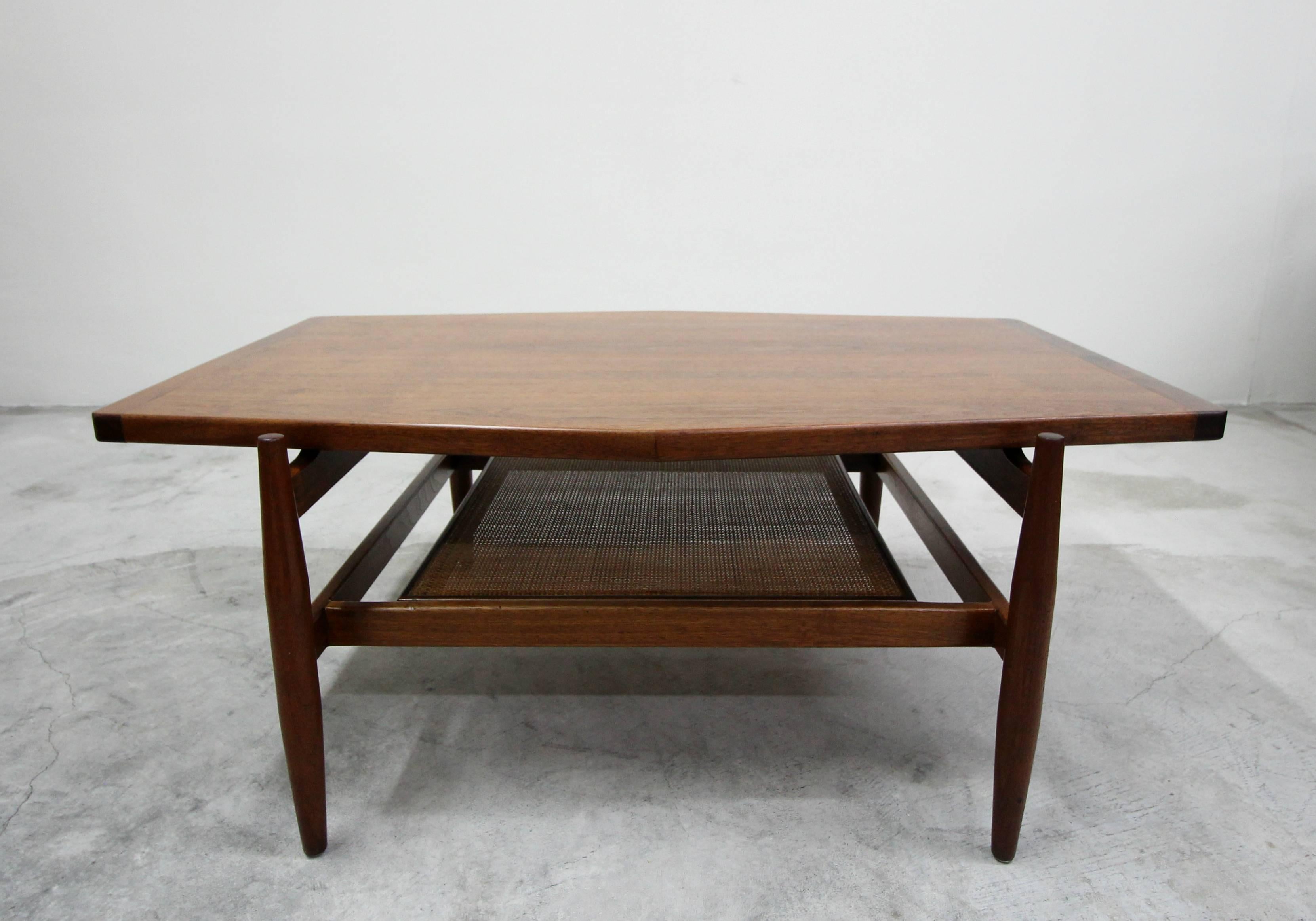 20th Century Midcentury Walnut and Cane Coffee Table by Jens Risom