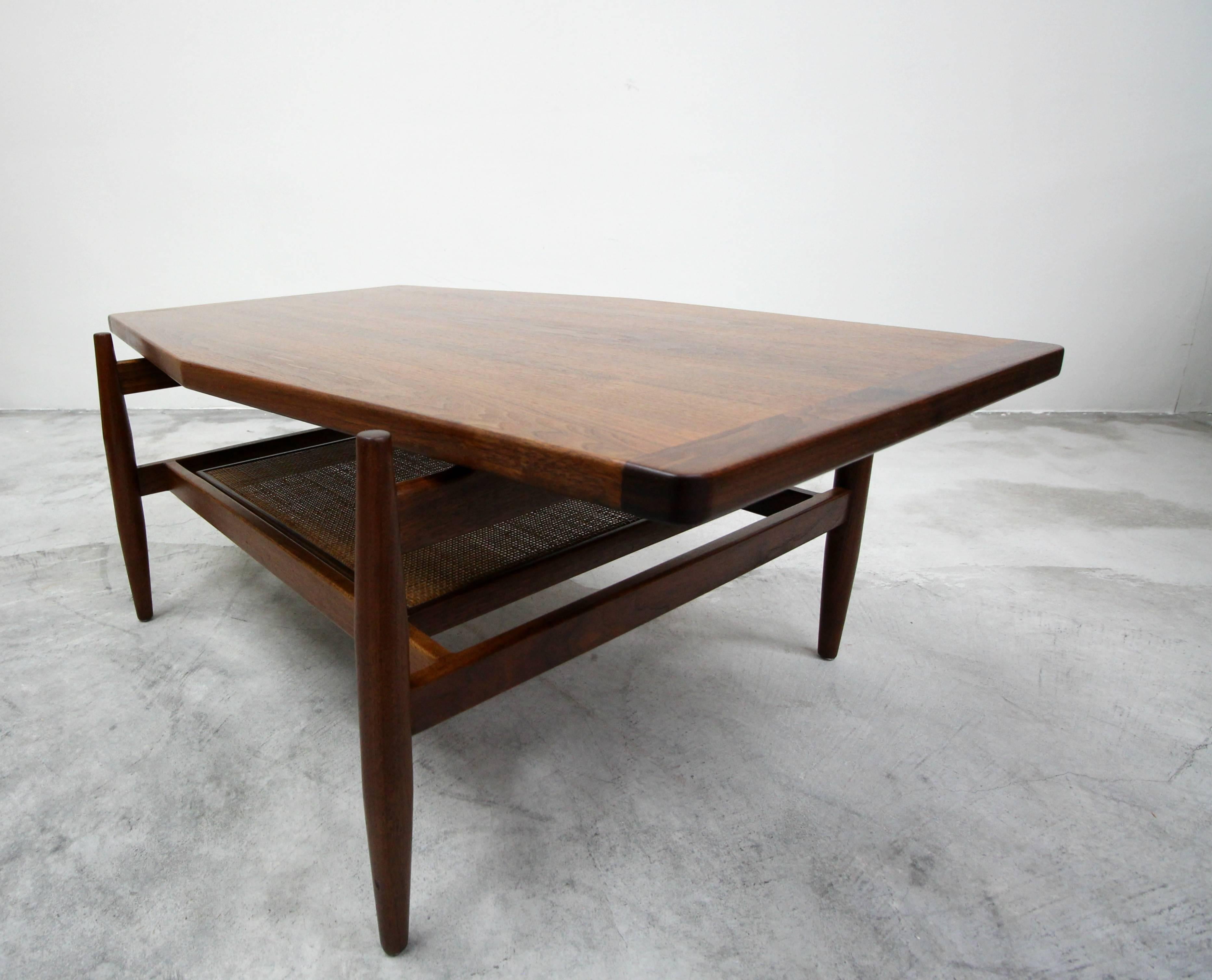 Midcentury Walnut and Cane Coffee Table by Jens Risom 1