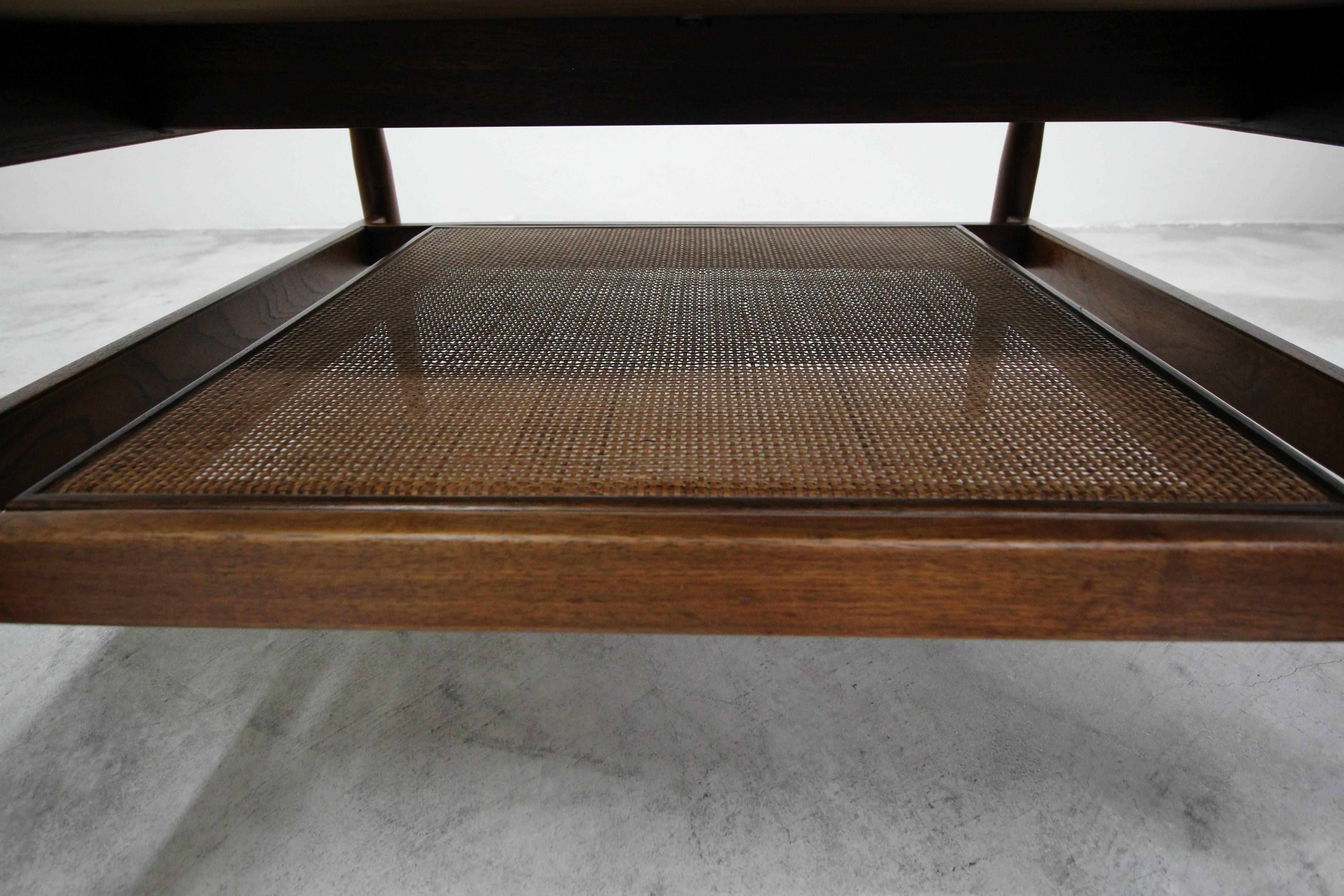 Midcentury Walnut and Cane Coffee Table by Jens Risom 2