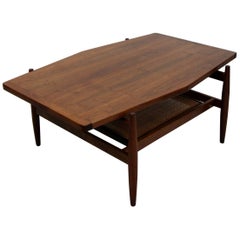Midcentury Walnut and Cane Coffee Table by Jens Risom