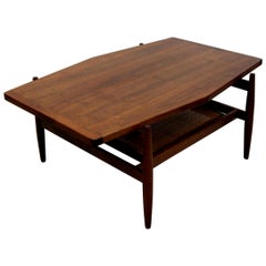 Midcentury Walnut and Cane Coffee Table by Jens Risom