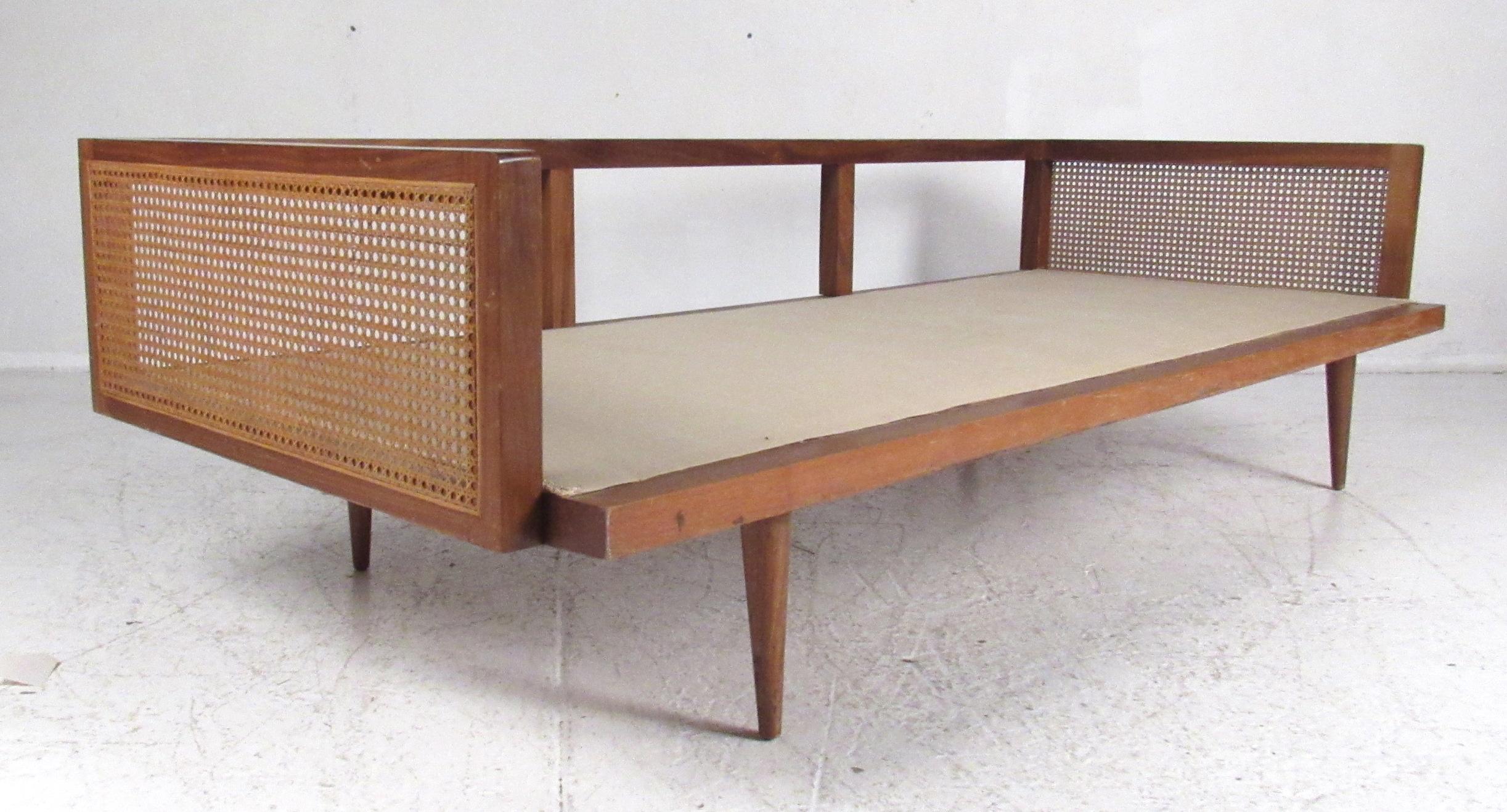 Mid-Century Modern Midcentury Walnut and Cane Sofa or Daybed