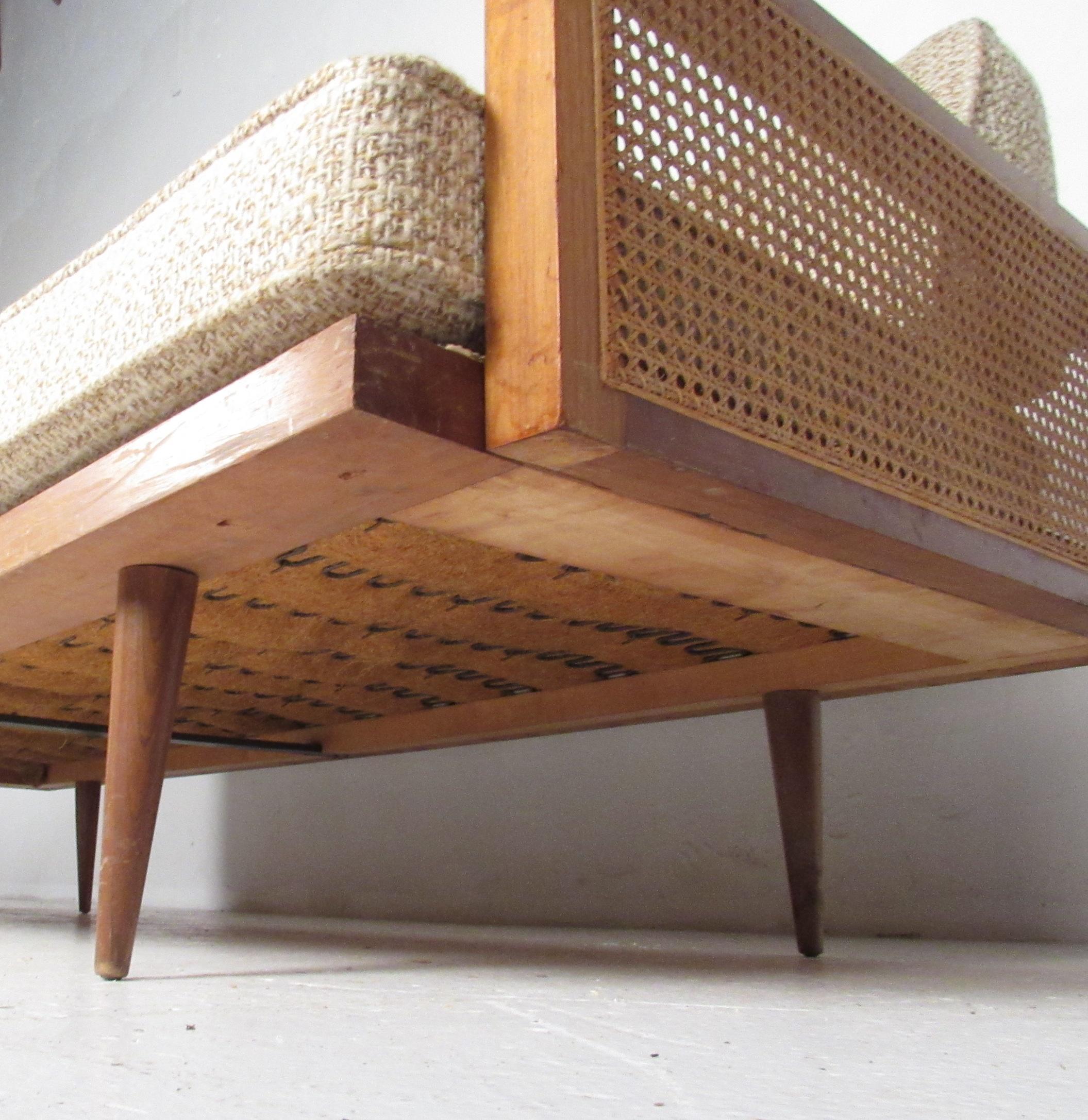 American Midcentury Walnut and Cane Sofa or Daybed
