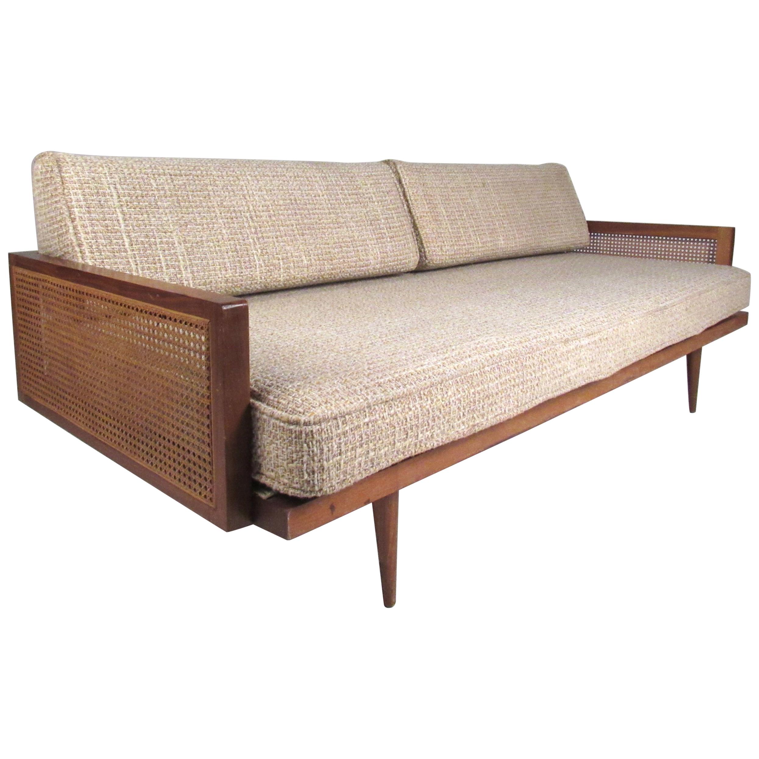 Midcentury Walnut and Cane Sofa or Daybed