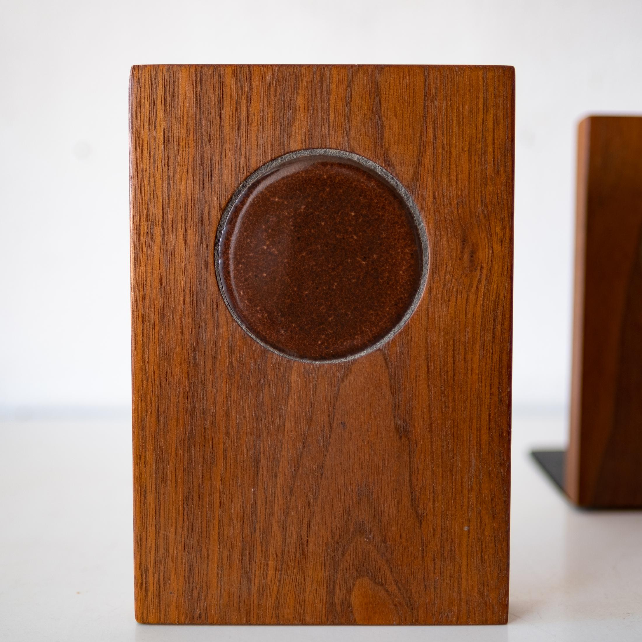 Midcentury Walnut and Ceramic Tile and Bookends For Sale 1