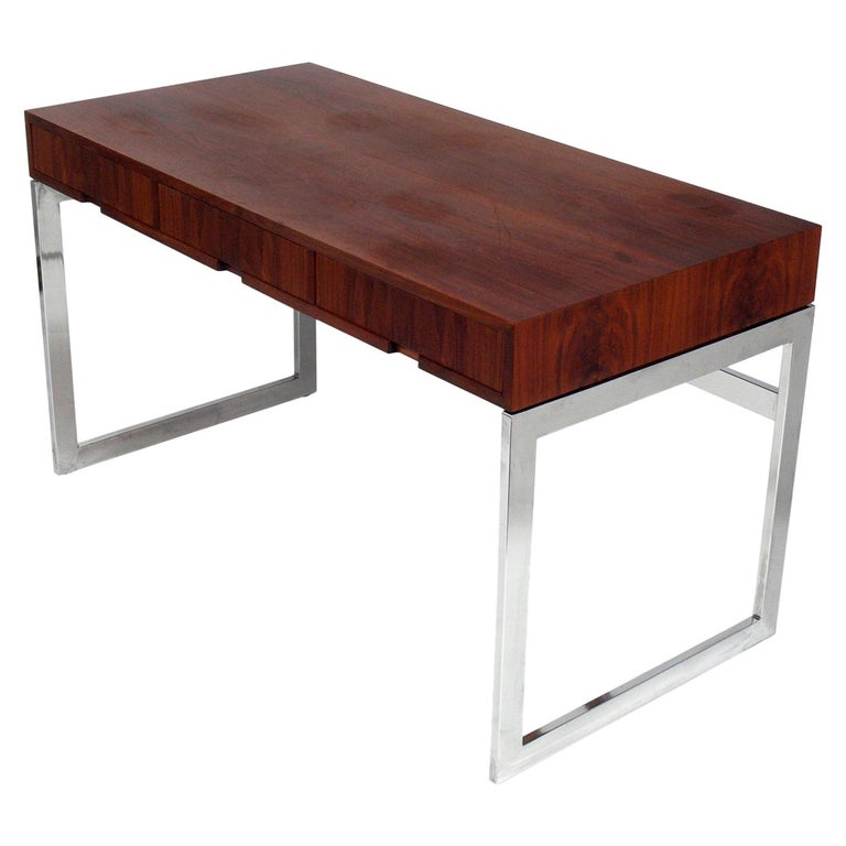 Midcentury Walnut And Chrome Desk For Sale At 1stdibs