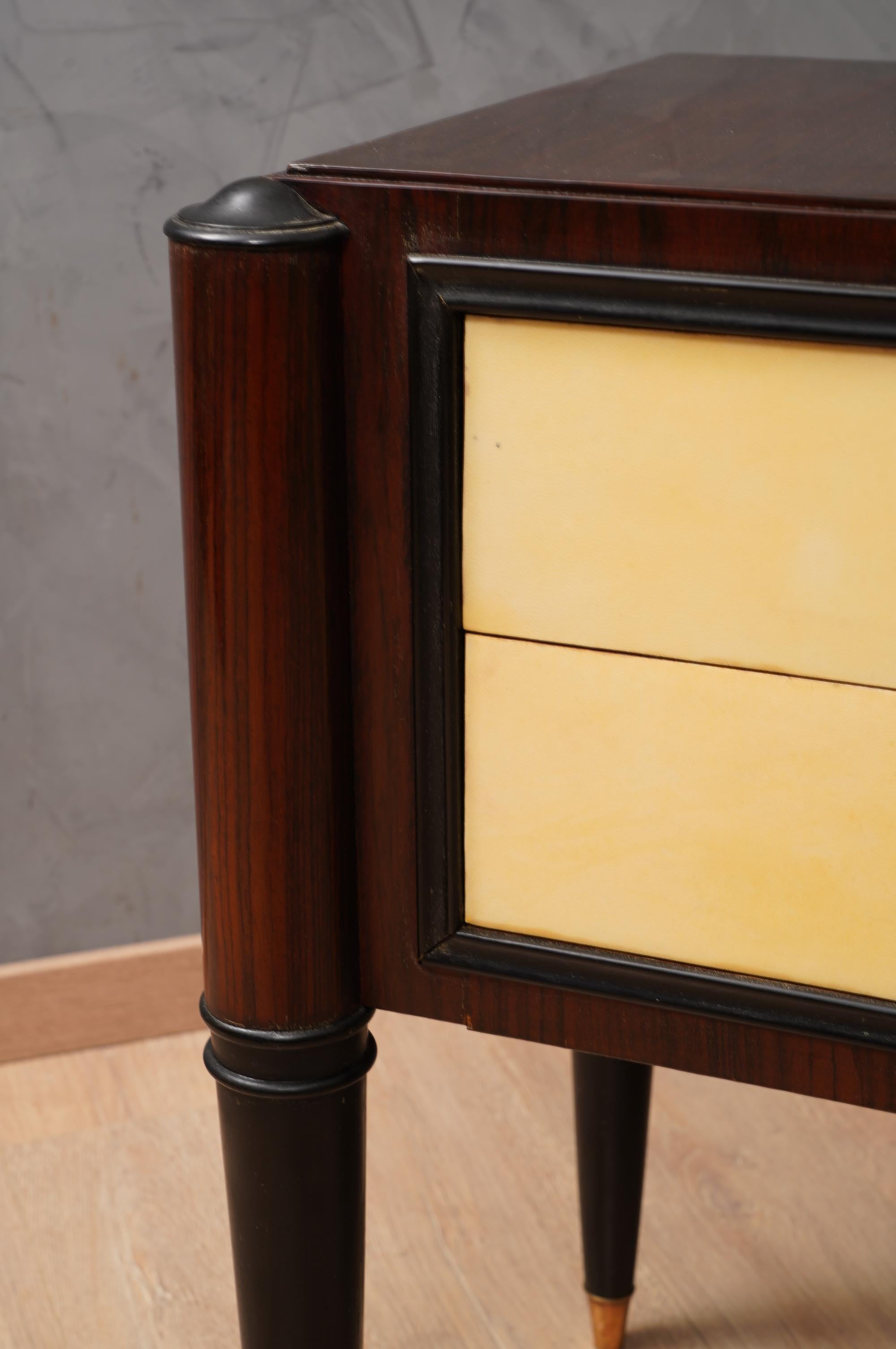 MidCentury Walnut and Goatskin Italian Style Commodes and Chests of Drawer, 1950 For Sale 5
