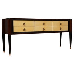 Commodes e cassettiere in stile italiano di metà secolo in noce e pelle di capra, 1950