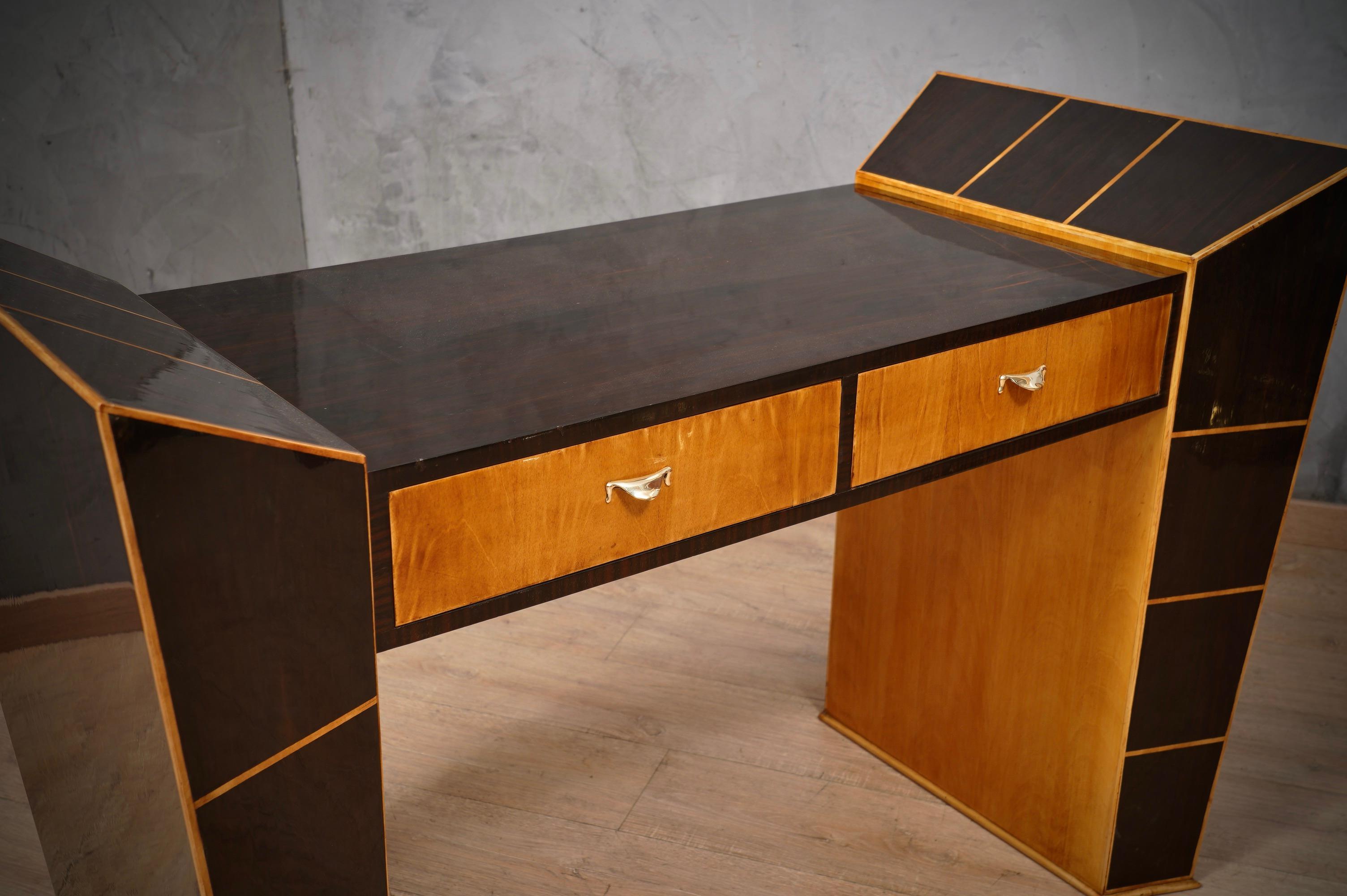 Midcentury Walnut and Maple Italian Desks Writing Table, 1950 (Mitte des 20. Jahrhunderts) im Angebot