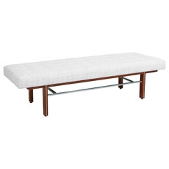 Midcentury Walnut and Steel Tufted Bench
