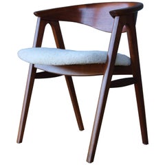 Midcentury Walnut Armchair with Shearling Upholstery, Denmark, 1960s