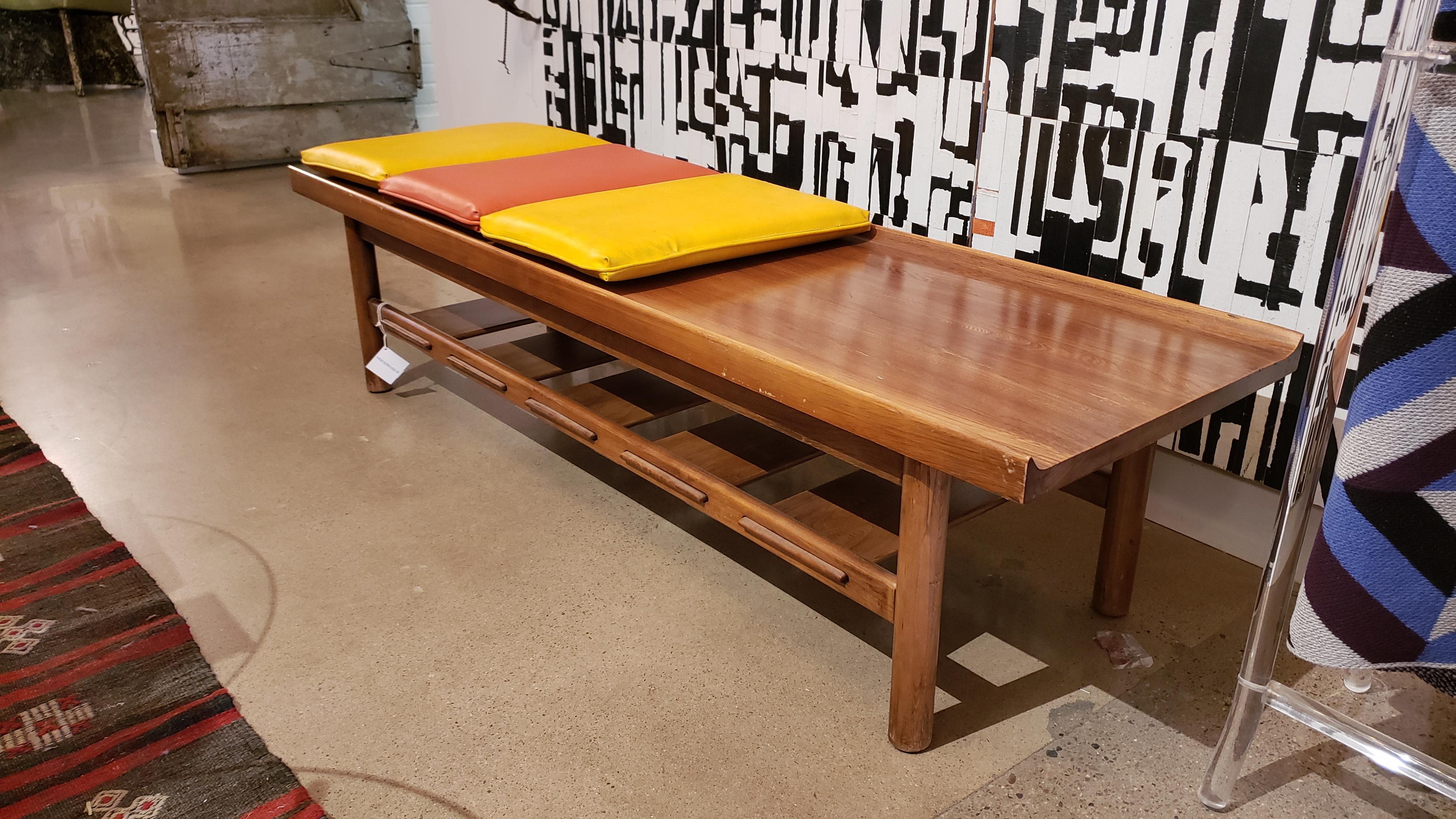 Midcentury Walnut Channel Bench In Good Condition For Sale In Phoenix, AZ