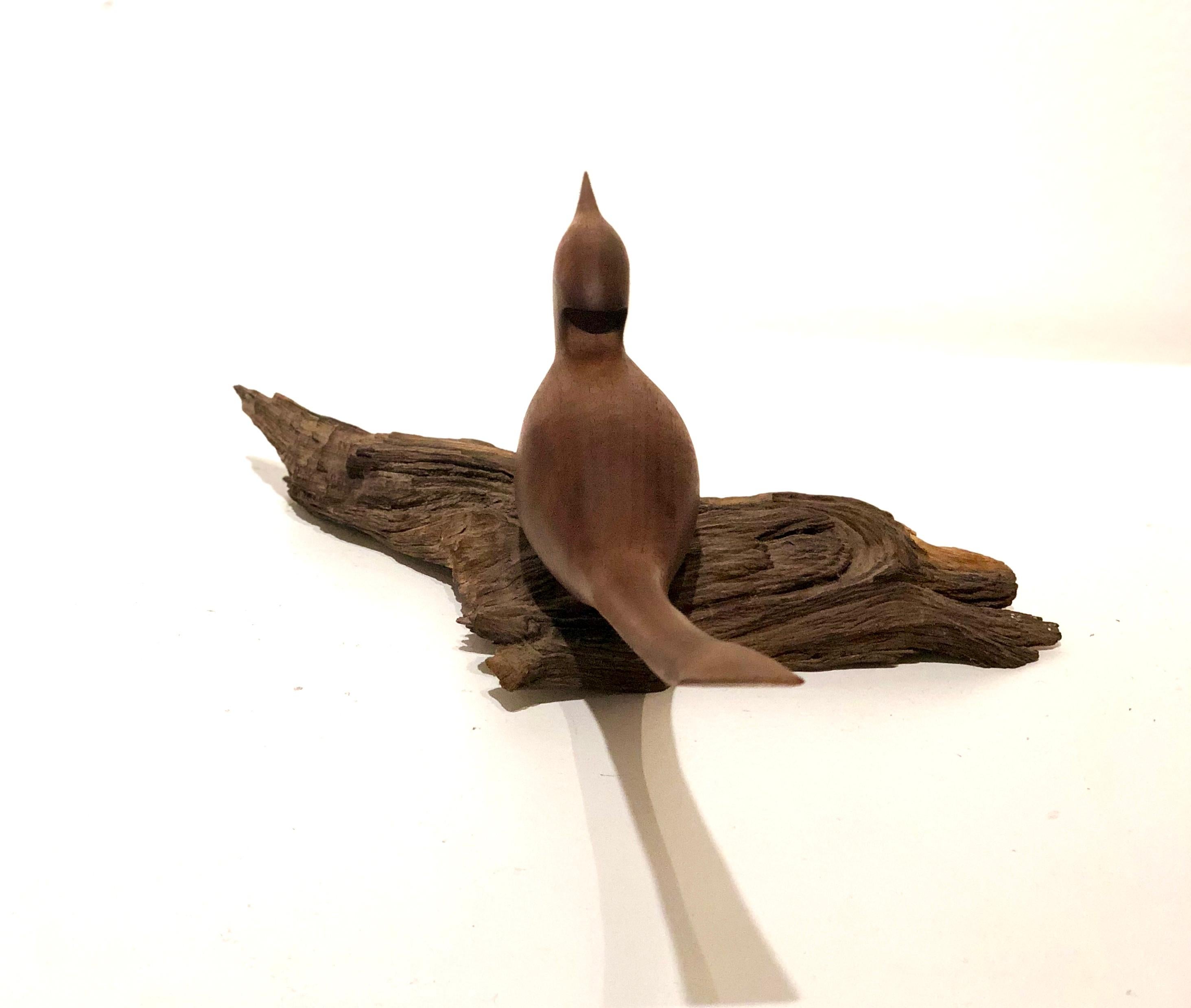 Mid-Century Modern Midcentury Walnut Bird Sculpture on Drift Wood