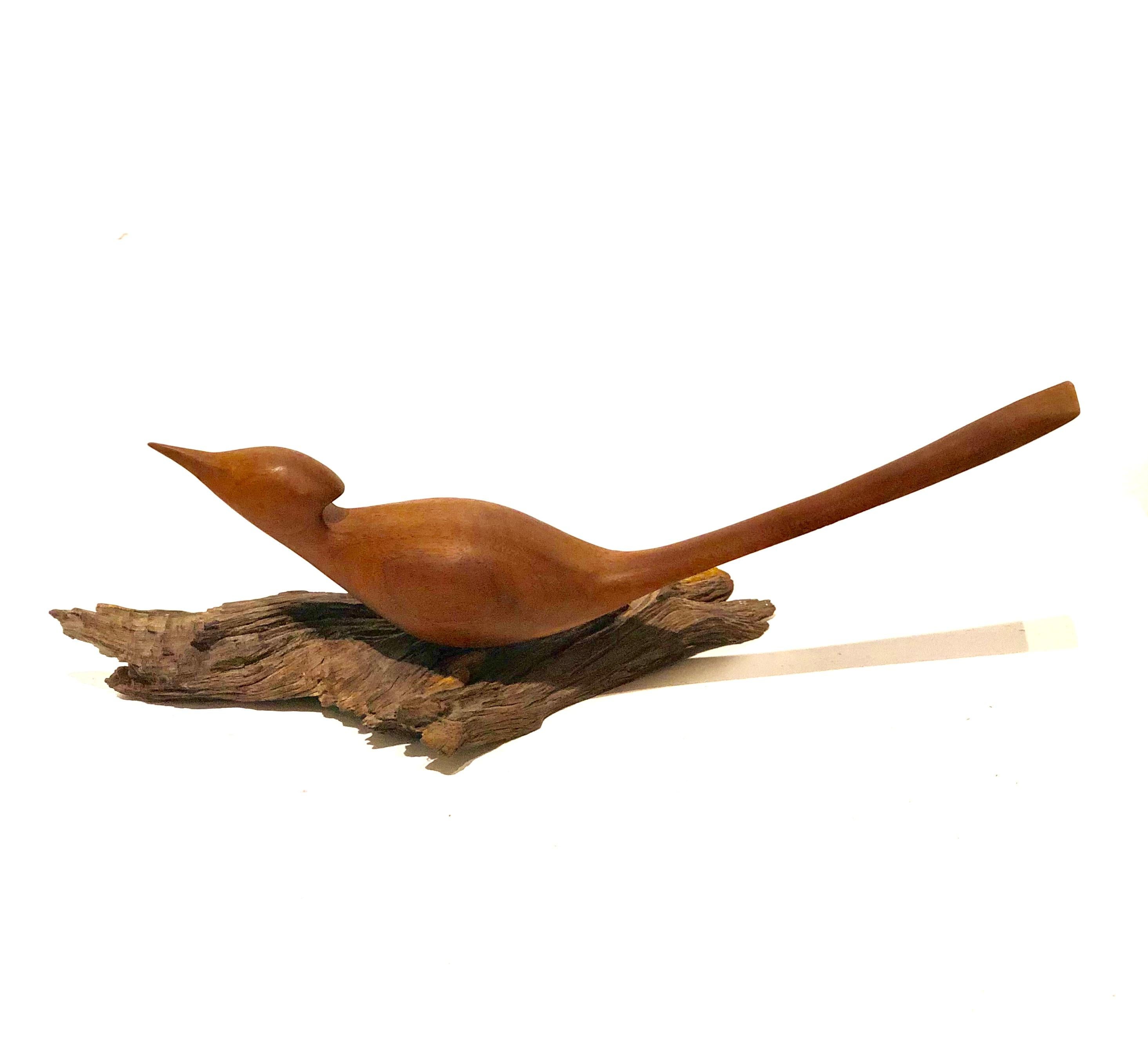 American Midcentury Walnut Bird Sculpture on Drift Wood