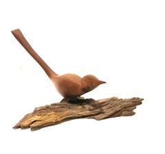 Midcentury Walnut Bird Sculpture on Drift Wood