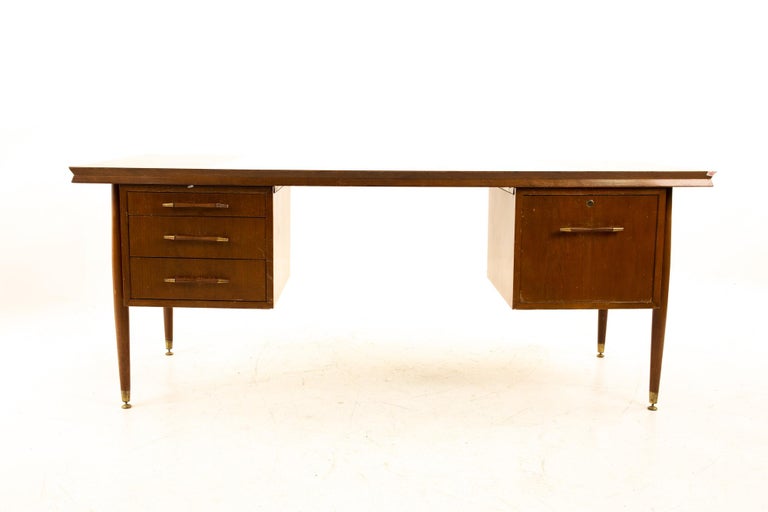 Mid Century Walnut Brass And Formica, What Is A Two Sided Desk Called