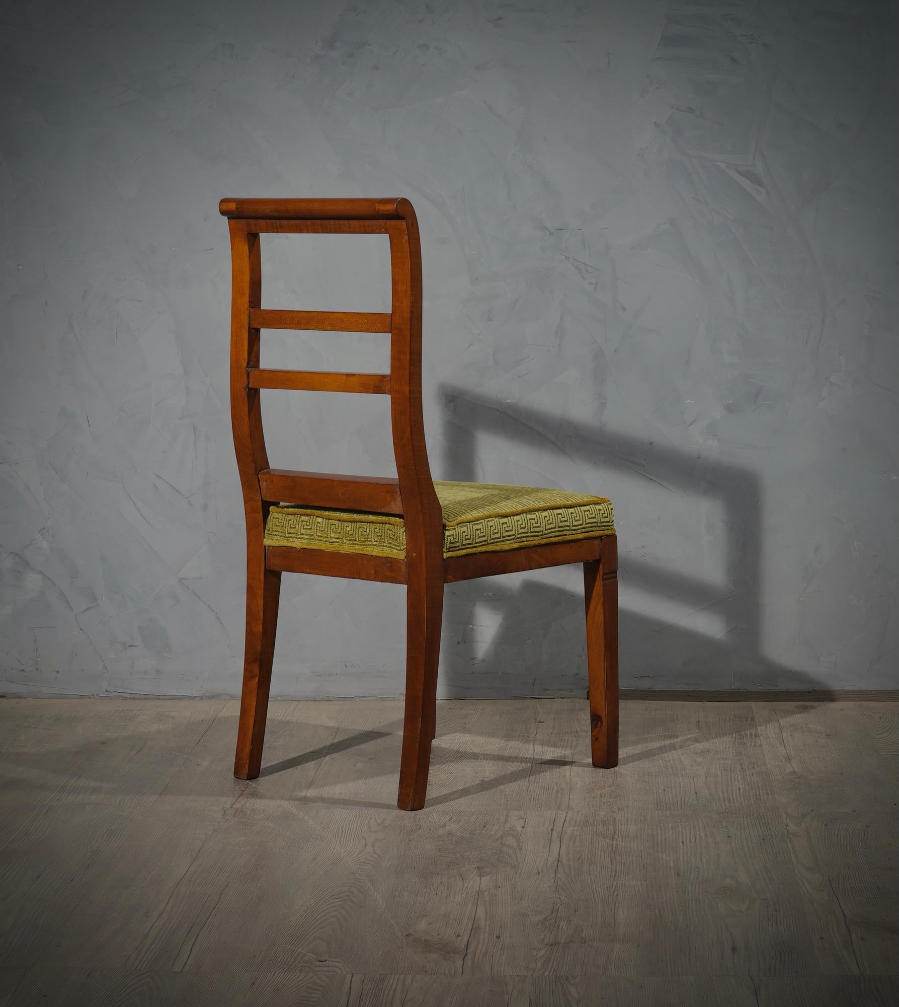 Mid-Century Modern MidCentury Walnut Brass and Velvet Dinning Room Chairs, 1950 For Sale