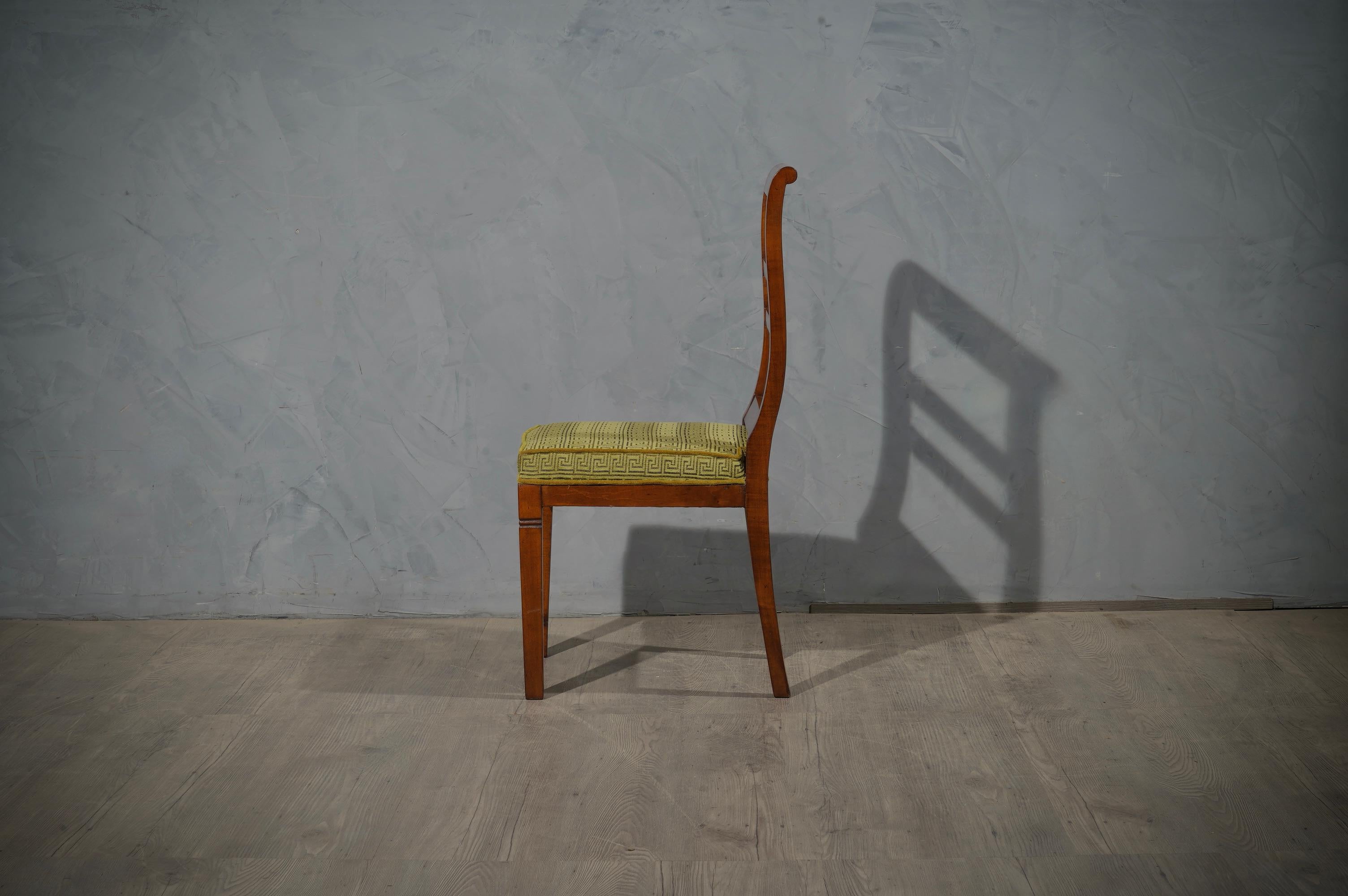 MidCentury Walnut Brass and Velvet Dinning Room Chairs, 1950 For Sale 2