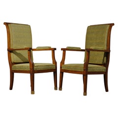 MidCentury Walnut Brass and Velvet ArmChairs, 1950