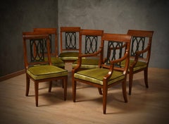 In The Style Biedermeier Walnut Wood and Velvet Dinning Room ArmChairs, 1940