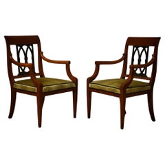 In The Style Biedermeier Walnut Wood and Velvet Dinning Room ArmChairs, 1940