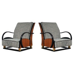 Poltrone Club Chair italiane in noce, ottone e velluto, 1940