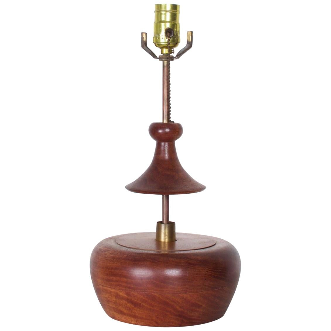 1950s Solid Walnut & Brass Table Lamp Sculptural Style Tony Paul, Westwood CA