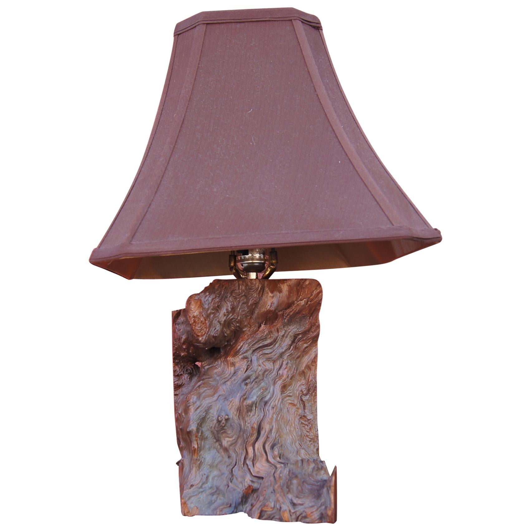Midcentury Walnut Burl Table Lamp For Sale
