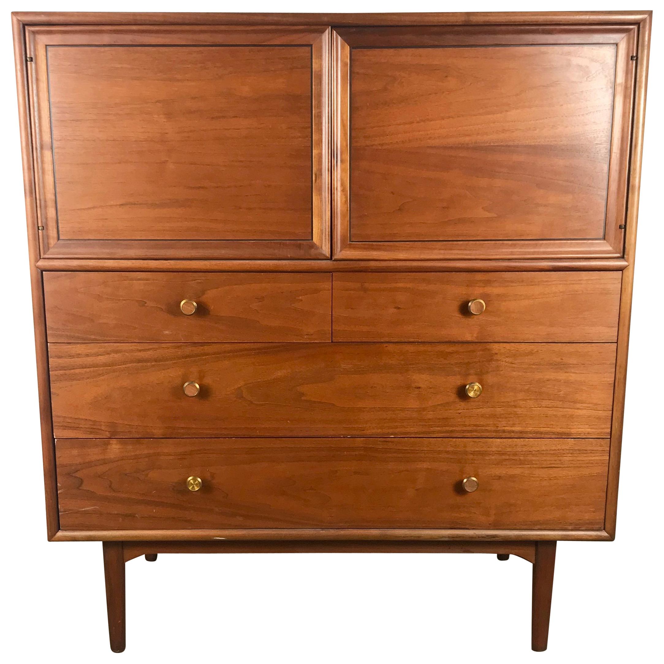 Midcentury Walnut Chest with Concealed Mirror, Kipp Stewart & Stewart McDougall