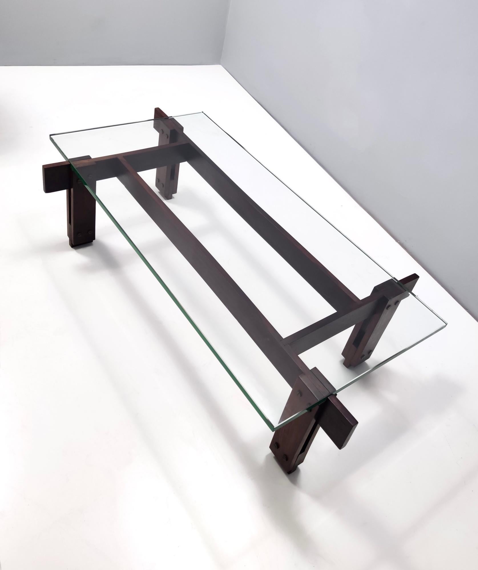Milieu du XXe siècle Table basse vintage avec plateau en verre attribuée à Ico Parisi, Italie en vente