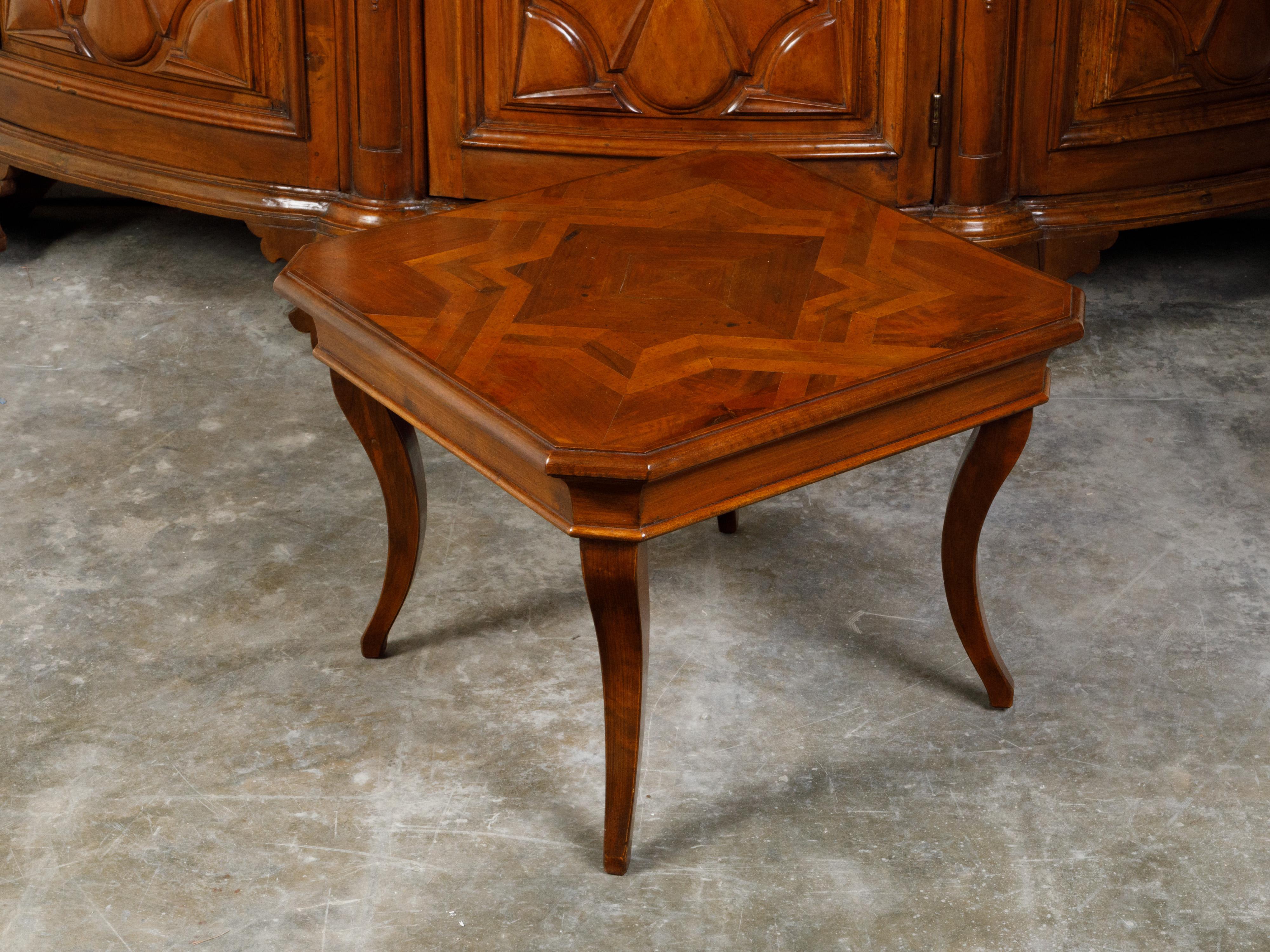 Midcentury Walnut Coffee Table with Star Inlay and Curving Legs For Sale 4