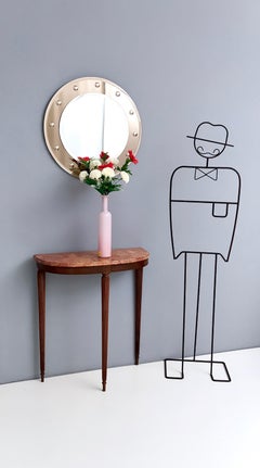 Midcentury Walnut Console Table with Red Travertine Marble Top, Italy, 1960s