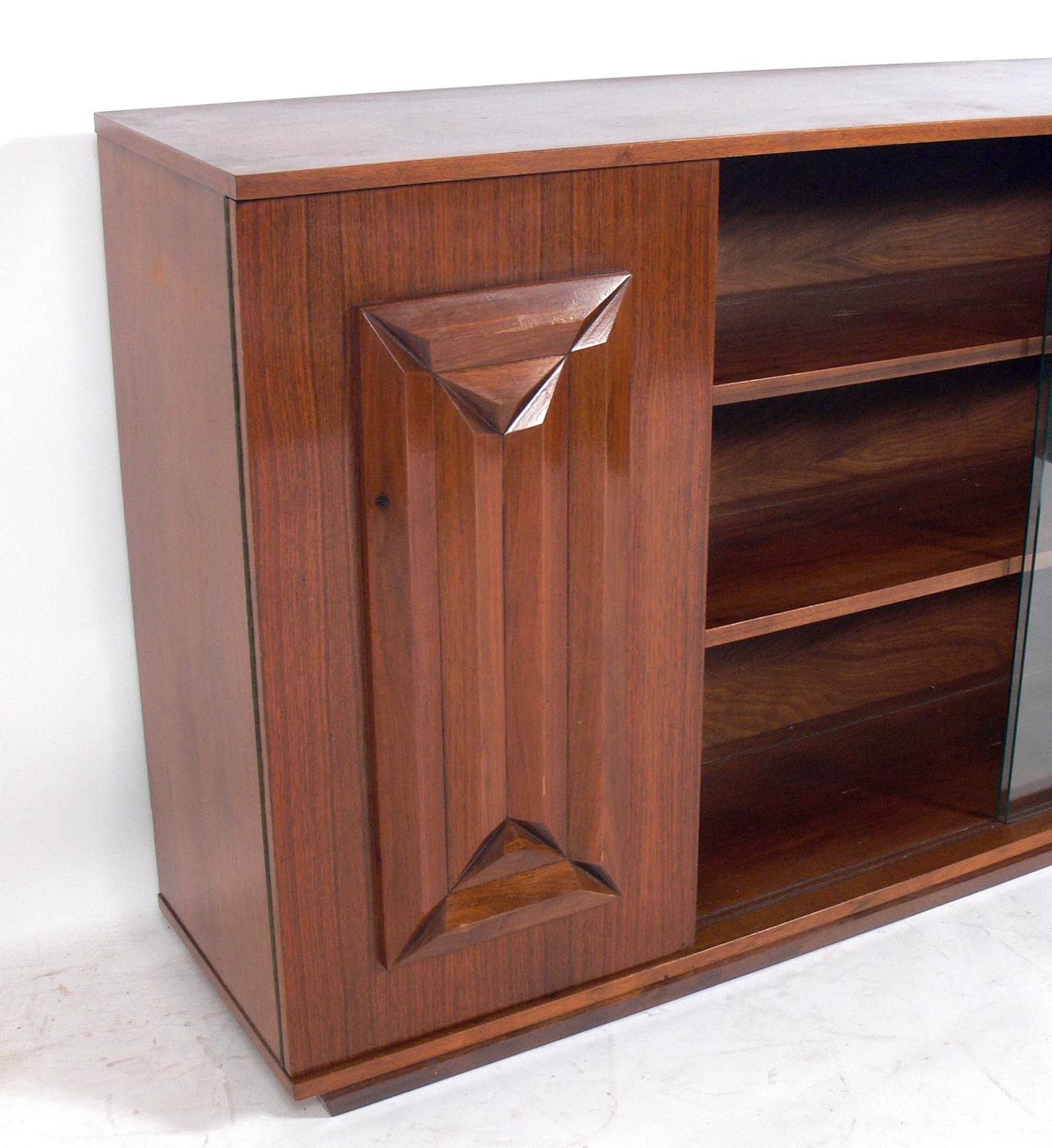 American Midcentury Walnut Credenza or Display Cabinet