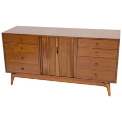 Midcentury Walnut Dresser or Chest with Tambour Doors and Drawers