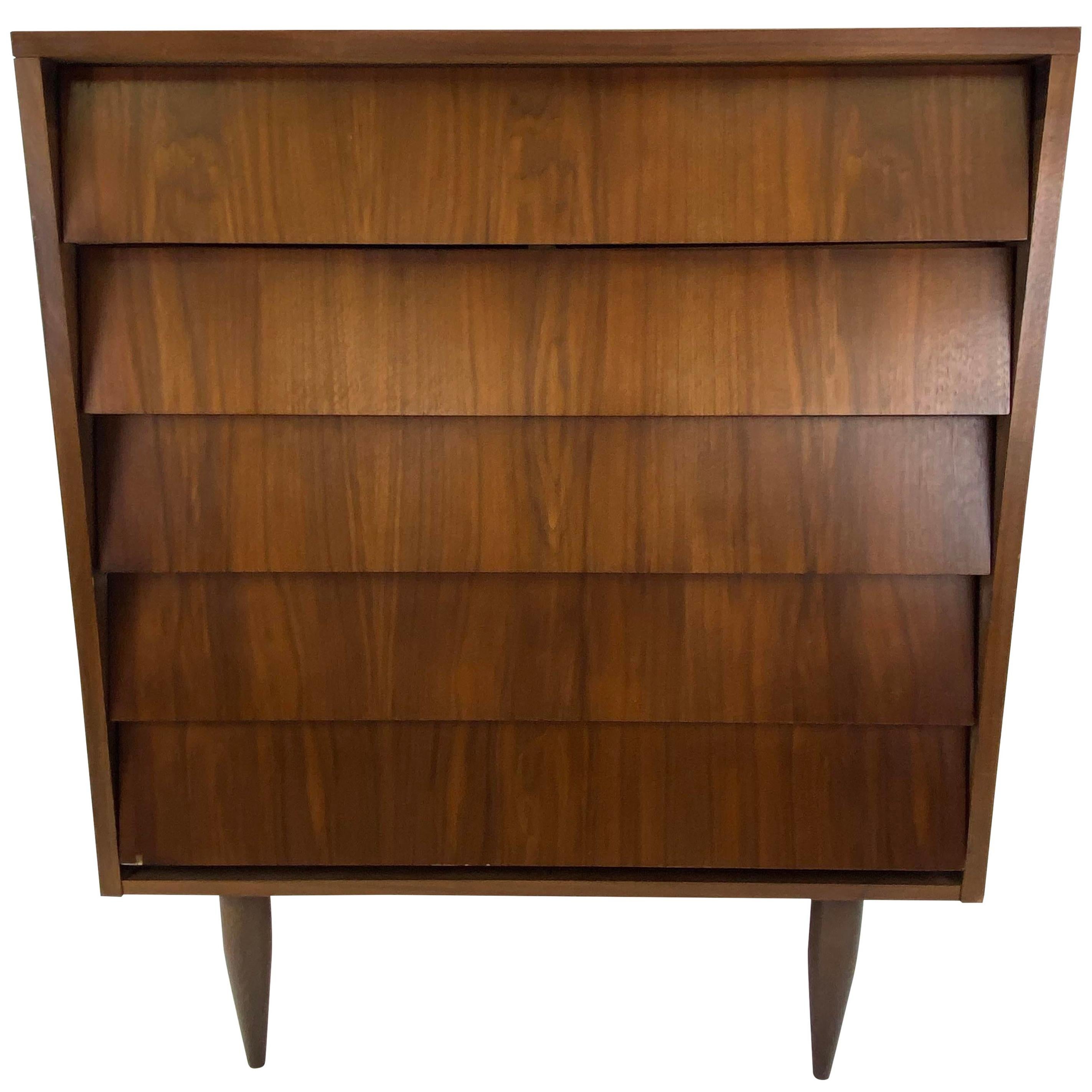 Midcentury Walnut Dresser with Louvered Drawers