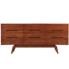 Midcentury Walnut Dresser with Sculptural Base