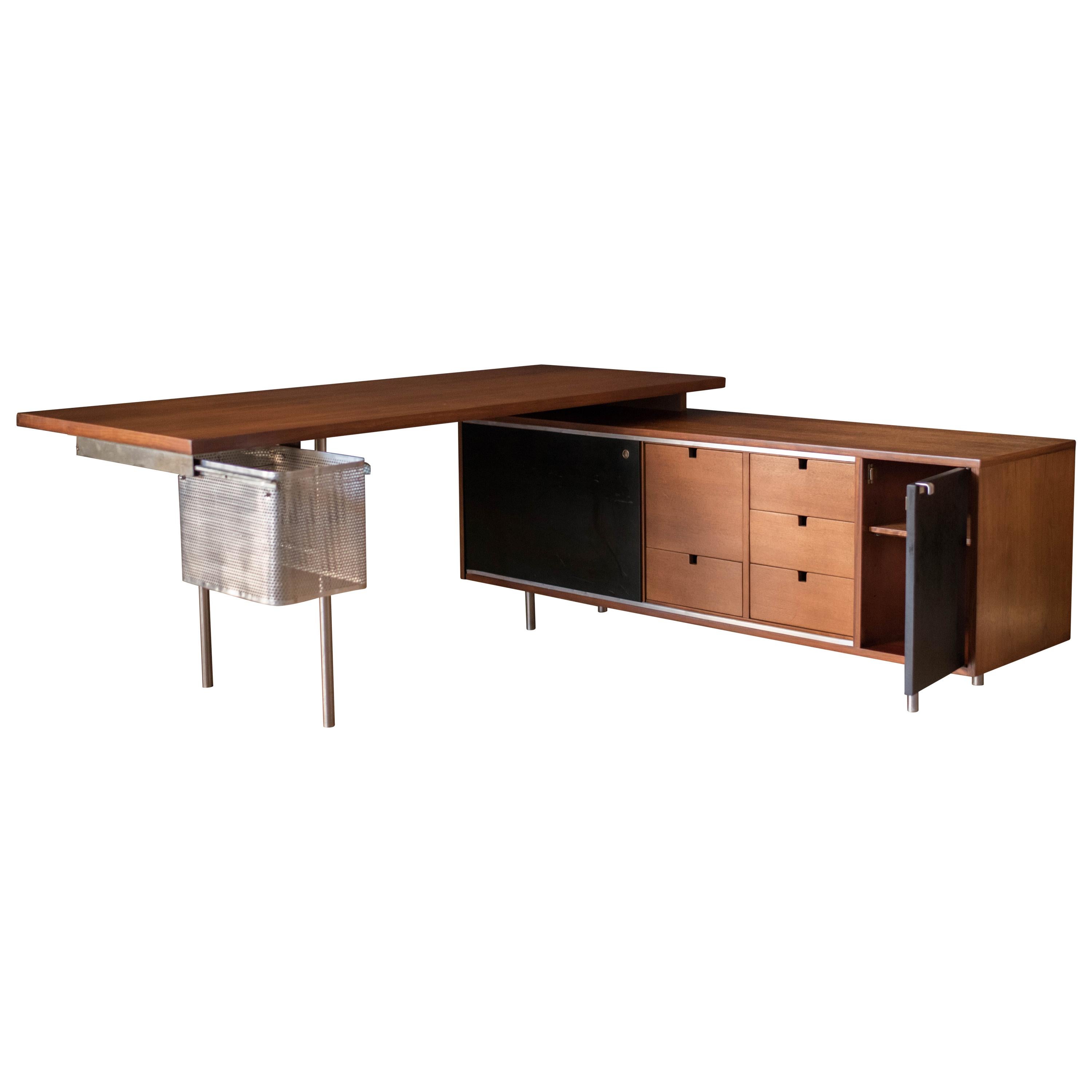 Mid Century Walnut Executive Desk and Return by George Nelson for Herman Miller