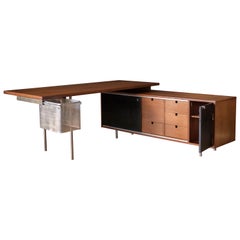 Mid Century Walnut Executive Desk and Return by George Nelson for Herman Miller