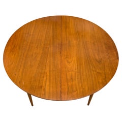 Midcentury Walnut Expandable Small Round Dining Table with 1 Leaf