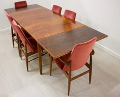 Midcentury Walnut Extending Dining Table and 6 Chairs by Vanson, 1960s
