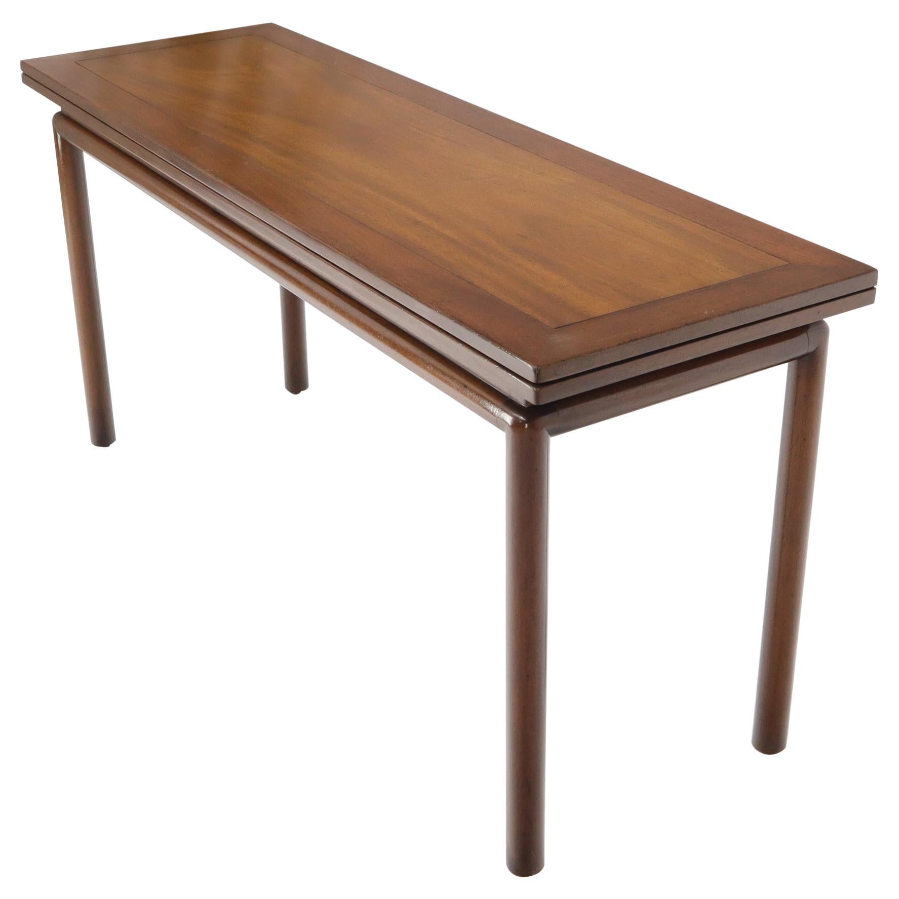 Midcentury Walnut Flip Top Console Dining Table on Cylinder Legs